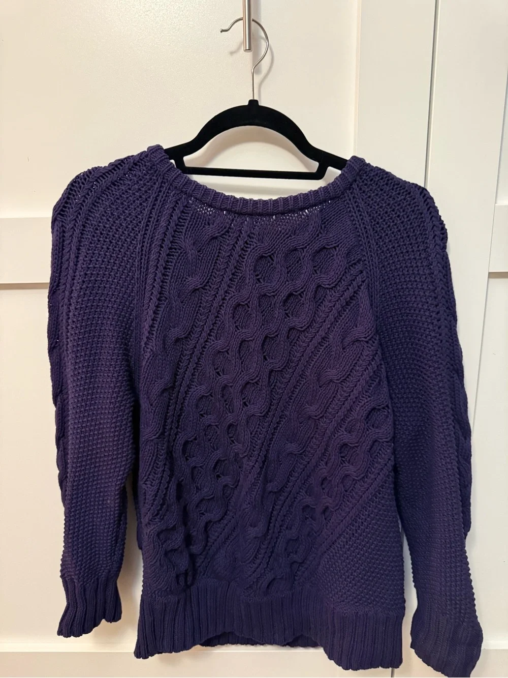 J. Crew Purple Cable Knit Crewneck Sweater